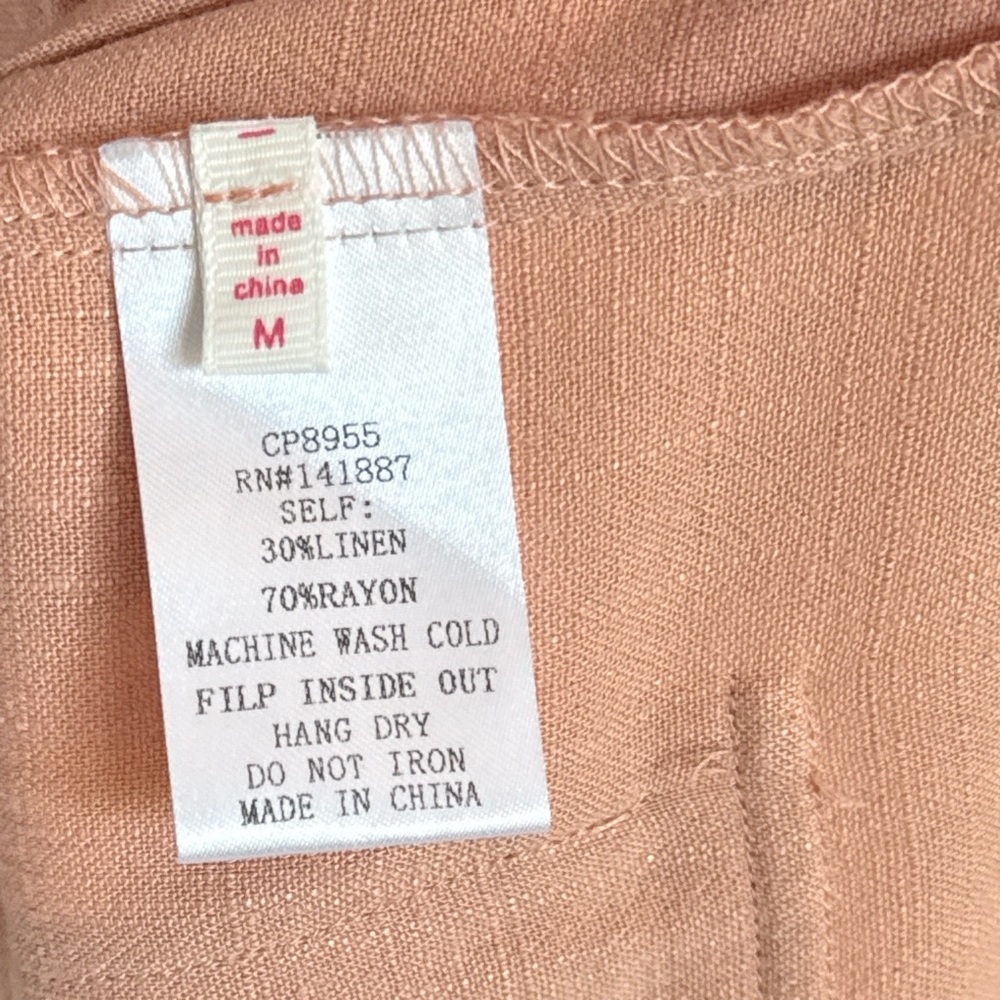 Wide Leg Soft Peach Linen Trousers with Front Flap Pockets - Picture 5 of 8